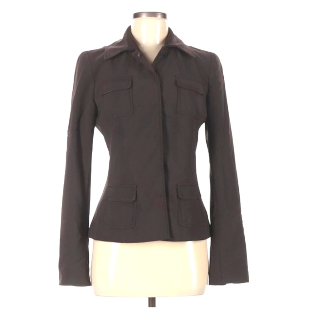 Elie Tahari - Cocoa Brown Wool Blend Pocket Blazer Jacket - 6
